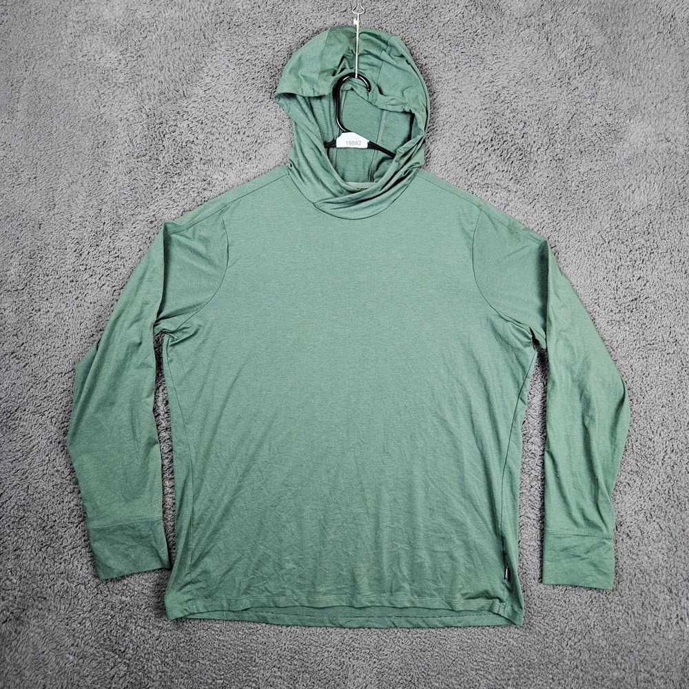 REI co-op Men's Lightweight Green hooded sun shirt, thumb loops